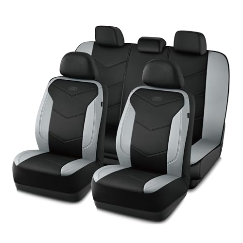 Skechers Memory Foam Seat Covers,Leather Car Seat Covers, Ultimate Comfort & Support Seat CoversFull Sets,Airbag Compatible, Automotive Universal Fit Most for SUVs, Vans, Sedans, Cars, Trucks,Gray - color: Black and Gray, size: Full Set (Front & Rear)