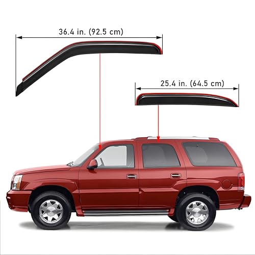 Lightronic In-Channel Auto Vent Window Visor, Fit 2000-2006 Chevrolet Tahoe & GMC Yukon, 2001-2006 Yukon Denali, 2002-2006 Cadillac Escalade, UV-Protect Rain Guard, Origin Wind Deflector, Smoke, 4-Pcs - size: In-Channel