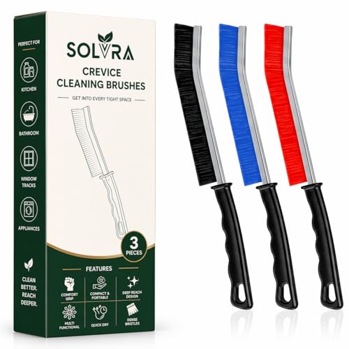 Crevice Cleaning Brush Set – 3Pcs Hard Bristle Cleaning Tools in Black, Red & Blue for Grout, Tile Floors, Gaps & Narrow Spaces – Small Grout Scrub Brush for Bathroom, Shower, Window Tracks, Kitchen - size: Pack of 3 - Black, Red, & Blue