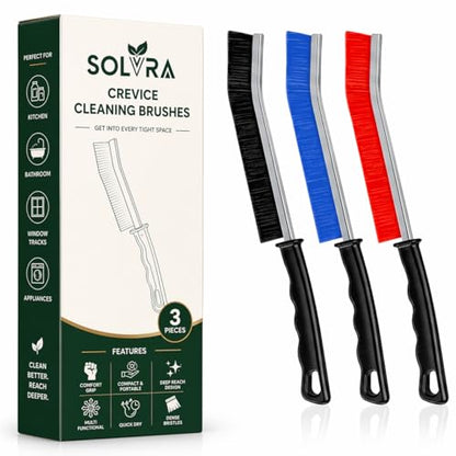 Crevice Cleaning Brush Set – 3Pcs Hard Bristle Cleaning Tools in Black, Red & Blue for Grout, Tile Floors, Gaps & Narrow Spaces – Small Grout Scrub Brush for Bathroom, Shower, Window Tracks, Kitchen - size: Pack of 3 - Black, Red, & Blue