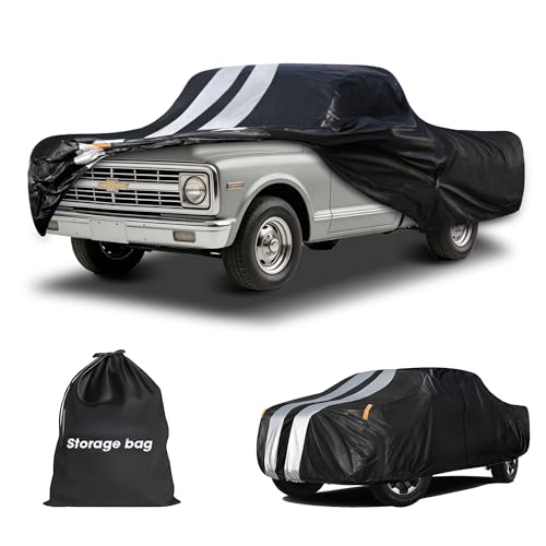 Chevy C10 Truck Cover Custom Fit 1960-1987 Regular Cab Short Bed(6.5') with Door Zipper, 10 Layers Outdoor Heavy Pickup Truck Cover Waterproof All Weather, Wind Dust Sun Protector. - size: C10 1960-1987 Regular Cab SB(6.5')+Towel+Bag
