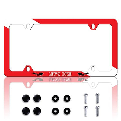Let‘s Dive License Plate Frame Dive Flag License Plate Frames Personalise Stainless Steel Funny Design Compatible with Standard License Plate Holder for USA and Canada 6 X 12 with Screws - color: Let‘s Dive