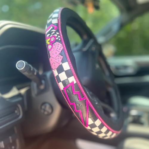 Western Cowboy Steering Wheel Cover Leather, Retro Car Tooled Leather Steering Wheel Cover, Embossed Hand-Painted Universal Anti-Slip - color: B Color