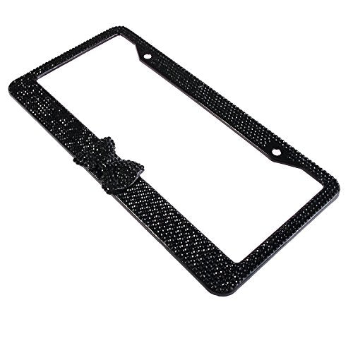 Fashion USA Universal Handmade Black Frame Black Bowtie Crystal License Plate Frames,Exclusive Bling License Plate Holder,Weather Proof Rhinestone License Cover for Women(1 Frame)