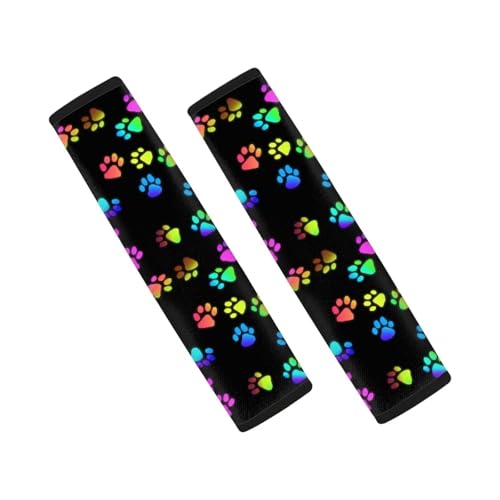 UNICEU Colorful Dog Paw Auto Seat Belt Cover Seatbelt Shoulder Pad 2 Piece Set Universal Fit Most Vehicle SUV Truck,Soft Anti Slip Shoulder Pad Neck Cushion Protector Dog Paw Car Accessory - color: Colorful Dog Paw
