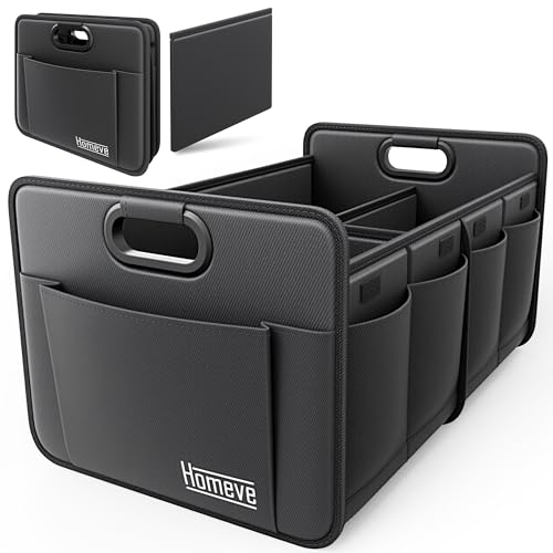 Homeve Trunk Organizer, Car Storage, Reinforced Handles, Collapsible Multi-Compartment, Foldable, Waterproof, Sturdy, 600D Oxford Polyester For Car, SUV, Mini-Van, Black, 2 Compart - color: Black, size: 2 Compart