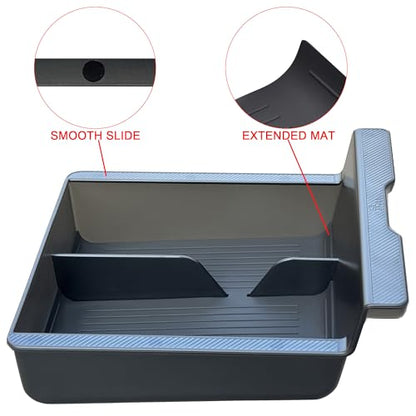 JVMA Center Console Organizer for Tesla Model Y 2024 2023 2022 2021 and Model 3 2021-2023 Accessories with Backlight Transparent Smooth Slide 3 Carbon Edition Upgrade - size: Model y '21-'24 & Model 3 '21-'23