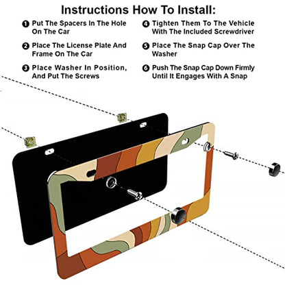 2-Pack Stainless Steel Sun Rays Bending License Plate Frames with Screw Caps and Screwdriver Set - 2-Hole Installation - color: Sun ray bending