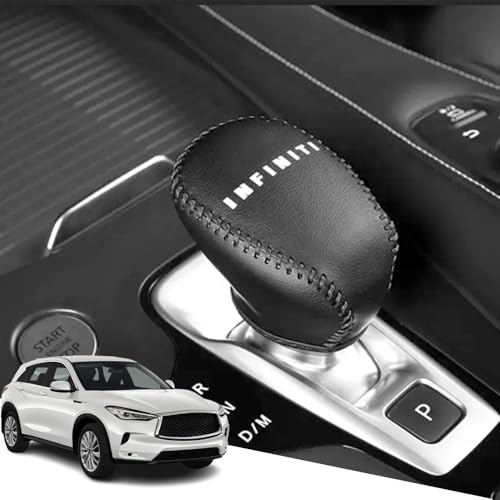 Great-luck Genuine Leather Automatic at Gear Shift Knob Cover Protector Trim,The car Interior Accessories(Black Stitches) for Infiniti QX50 2019 2020 2021 2022 2023 2024 QX55 2022 2023 2024 2025 - color: black Stitches, size: QX50