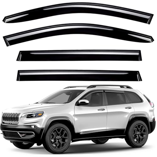 Window Deflectors Smoke Tinted Tape-On Side Window Vent Visor Deflectors Rain Guards Compatible with Cherokee 2014-2023 - 4pcs. GW0719 - color: For Cherokee 14-23