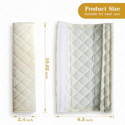 Yumikoo Plush Seat Belt Pads - Set of 2 Cozy & Soft Car Seat Belt Cushions for Comfortable Travel - Perfect for Road Trips and Airplane Rides (White) - color: white
