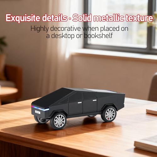 WS-580 Futuristic Pickup Truck Bluetooth Replica Speaker with LED Display Screen – TWS, FM, USB/TF, LED Headlights, Mic, Practical Gift for Car Model Fans, Audio Users & Tech Hobbyists (Black) - color: Black