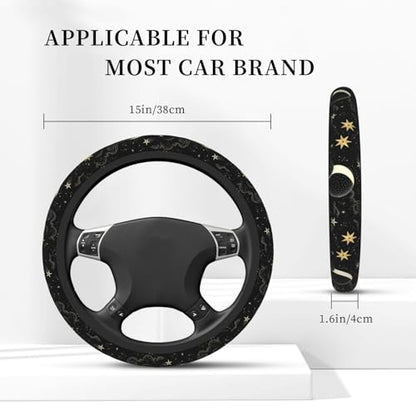 Stars Clouds Moon Steering Wheel Cover, Non-slip Breathable Neoprene Steering Wheel Covers, Women Car Accessories Universal 15 Inch Fit Auto, Suvs, Truck - color: Star Moon