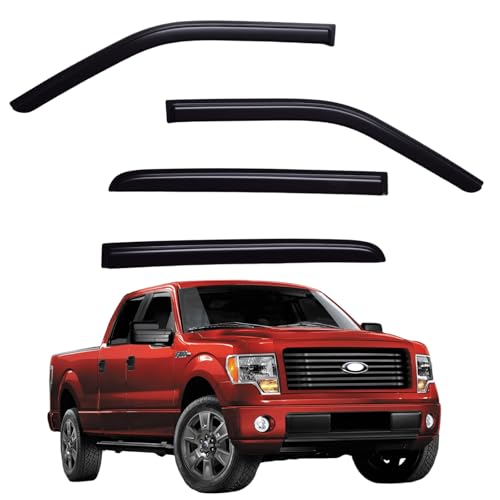 Window Visors Rain Guards fits 2009-2014 Ford F150 SuperCrew Cab, Out-Channel Window Wind Deflectors Vent Shades Accessories, Dark Smoke 4 Pcs, 2010 2011 2012 2013 - size: 2009-2014 Ford F150 SuperCrew Cab