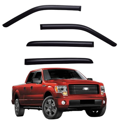 Window Visors Rain Guards fits 2009-2014 Ford F150 SuperCrew Cab, Out-Channel Window Wind Deflectors Vent Shades Accessories, Dark Smoke 4 Pcs, 2010 2011 2012 2013 - size: 2009-2014 Ford F150 SuperCrew Cab