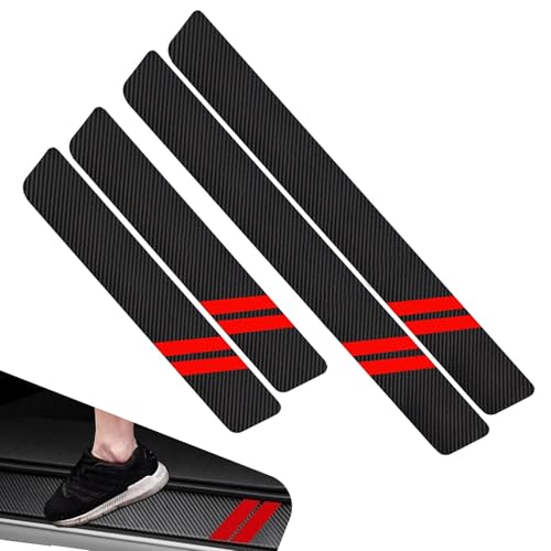 4 PCS Car Door Sill Protectors, Carbon Fiber Sport Style Car Door Sill Protector Sticker, Anti-Scratch Automotive Door Edge Protector Sticker, Universal for Most Cars (Red) - color: Red