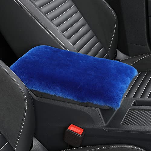 IRIWOOL Sheepskin Armrest Cover Auto Center Armrest Cover Car Soft Console Pad, Fluffy Wool Auto Center Console Cover for Most Car Arm Rest Decoration Protector 7 x 13 Inch (Shearling, Blue) - color: Blue, size: Shearling Wool