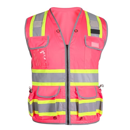 HYCOPROT Reflective Safety Vest Class 2 High Visibility Heavy Duty Construction Vest with Padded Neck,Meet ANSI/ISEA Standard - color: Pink, size: Small