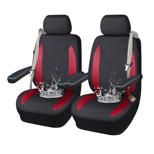 Flying Banner AquaShield Front car seat Covers Set Waterproof Water Resistant arm Rest Compatible Shoulder Seatbelt Compatible Truck seat Protectors Universal fit Non Slip (Red Black, Front Pair) - color: Red Black, size: Front Pair