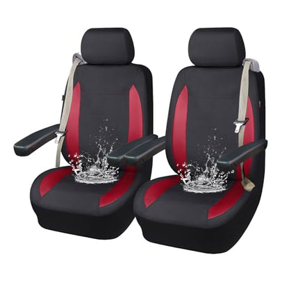 Flying Banner AquaShield Front car seat Covers Set Waterproof Water Resistant arm Rest Compatible Shoulder Seatbelt Compatible Truck seat Protectors Universal fit Non Slip (Red Black, Front Pair) - color: Red Black, size: Front Pair