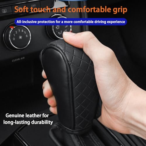 Car Gear Shift Cover Diamond Lattice Design Manual & Automatic Shift Knob Cover Anti-Scratch PU Leather Shift Knob Universal Car Accessories for Cars,Trucks,SUVs (Black) - color: Black