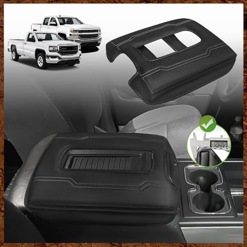 Muslogy Center Console Armrest Cover Fit for Chevy Silverado & GMC Sierra 1500 2500 3500 2014-2018 Accessories, Comfort Armrest Pad Console Lid Cushion Vegan Leather 1-Inch Extra Thick(Bucket Seat) - size: 1) 14-18 |Silverado & Sierra| Bucket Seat, +Thick