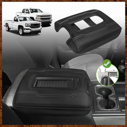 Muslogy Center Console Armrest Cover Fit for Chevy Silverado & GMC Sierra 1500 2500 3500 2014-2018 Accessories, Comfort Armrest Pad Console Lid Cushion Vegan Leather 1-Inch Extra Thick(Bucket Seat) - size: 1) 14-18 |Silverado & Sierra| Bucket Seat, +Thick