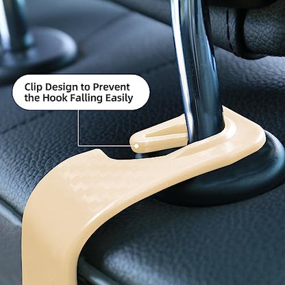 Car Seat Headrest Hooks Vehicle Storage Organizer for Purses Handbags Groceries Coats – Holds 55 lbs 360° Rotating Checkered Pattern Design 4 Pack (Beige Checkered) - color: Beige Checkered