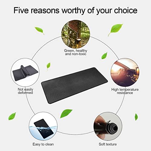 Car Dashboard Anti-Slip Sticky Pad, 15.7"x 7.8" Non-Slip Heat Resistant Rubber Mat, Auto Accessories for Home Office, Strong Adhesive Anti Slide Pad for Phones, Sunglasses, Keys (Black/Grid)