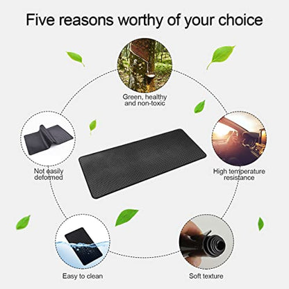 Car Dashboard Anti-Slip Sticky Pad, 15.7"x 7.8" Non-Slip Heat Resistant Rubber Mat, Auto Accessories for Home Office, Strong Adhesive Anti Slide Pad for Phones, Sunglasses, Keys (Black/Grid)