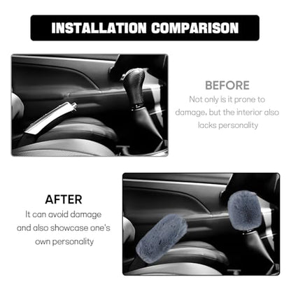 Hovom 2PCS Fluffy Car Gear Shift Knob Cover & Handbrake Cover, Soft Plush Hand Brake Handle & Gear Shift Cover for Women Girls, Universal Comfortable Warm Furry Car Accessories (Gray) - color: Gray
