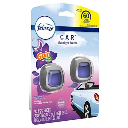 Febreze Car Odor-Eliminating Air Freshener Vent Clip with Gain Scent, Moonlight Breeze, 2 count - size: 2 Count (Pack of 1)