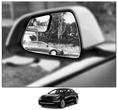 Blind Spot Mirrors - Compatible with Tesla Model 3 - Extended View - Custom Contoured - Convex - Black - Set of 2-2 Piece Set (Left & Right) - size: Model 3