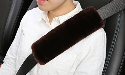 U&M 2pcs Authentic Sheepskin Auto Seat Belt Cover Shoulder Pad for Adult Youth Kid Toddlers - Car, Truck, SUV, Camera Backpack Straps - Genuine High Density Soft Australian Wool (Mocha Brown) - color: Mocha Brown