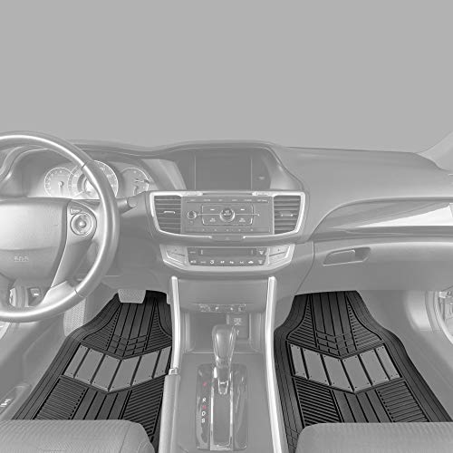 BDK 3-Piece Gray Rubber Floor Mats (Front + Rear), Heavy Duty Universal Fit Liners for Cars SUVs Trucks Vans, All Weather Protection Anti-Slip Nibs, Flexible Contours Fits Most Vehicles