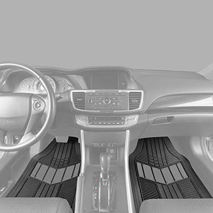 BDK 3-Piece Gray Rubber Floor Mats (Front + Rear), Heavy Duty Universal Fit Liners for Cars SUVs Trucks Vans, All Weather Protection Anti-Slip Nibs, Flexible Contours Fits Most Vehicles