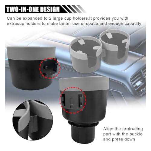 Car Double Cup Holder Extender, 2-in-1 Car Cup Holder Adapter with Adjustable Base, Universal Multifunctional Cup Holder Organizer for Beverage, Snack, Cup, Bottle Storage (Grey) - color: Grey