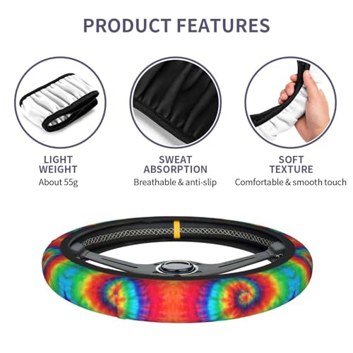 Tie Dye Steering Wheel Cover with 2 Car Coasters Non Slip Neoprene for Women Men Universal 15 Inch - color: Tie Dye