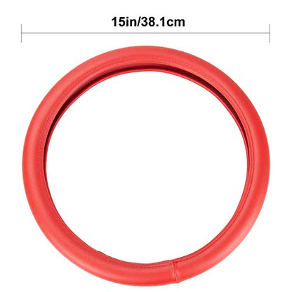 Evankin Red Leather Steering Wheel Cover, Comfortable and Soft Solid Color Universal Steering Wheel Cover 15 inch, Suitable for Most Cars (Red) Valentine's Day - color: Red