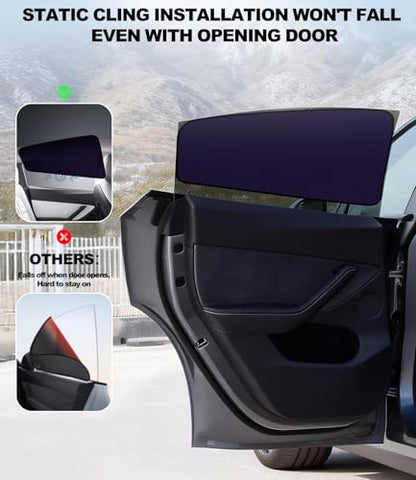 XCBYT Car Window Shades for Tesla Model Y 2020-2024 (Not for 2025 2026 Model Y Juniper) | Static Cling Rear Side Sun Shade, UV & Heat Blocking, Privacy Protection, Easy On & Off - size: Model Y(2020-2024) - 2PCS