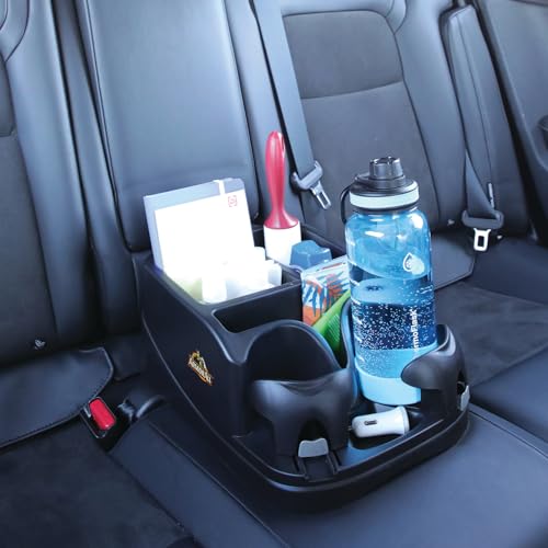Armor All Car Console Organizer, Car Seat Organizer with 2 Adjustable Cup Holders, 3 Large Storage Compartments, Seatbelt for Secure Hold, Vehicle Middle Seat Organizer for Cars, Trucks, Minivans