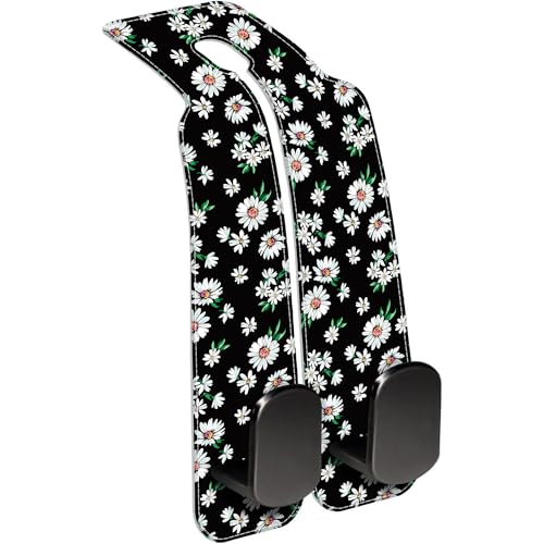 Purse Hook for Car Little White Daisy Flowers 1 Pack Headrest Back Seat Hook Premium Leather Double Metal Hanger Storage Pack Bag Purse Holder Car Interior Accessories - color: Little White Daisy Flowers