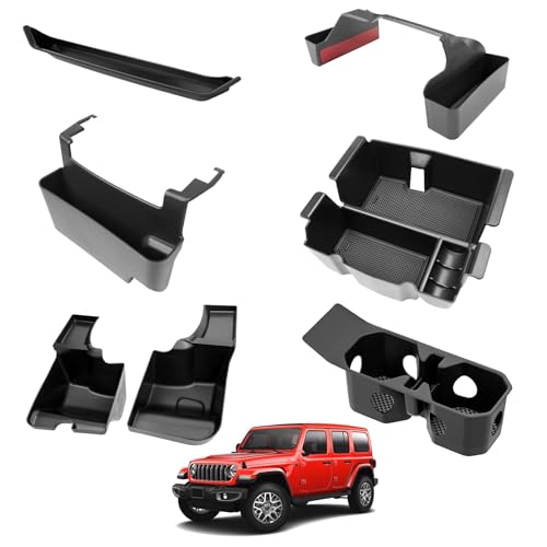 Center Console Organizer for 2024-2025 Jeep Wrangler JL 4XE Console Cup Holder Organizer Trunk Storage Tray Hanging Armrest Storage Box for for Wrangler Accessories(24+ 6-Piece, Not Gladiator) - color: 24+ 6PCS Center Console Organizer