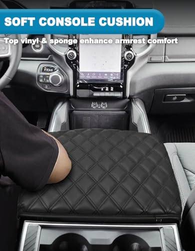 Center Console Cover for Dodge Ram 1500 2019-2026, Bucket Seat, Vinyl Leather Interior Accessories, Car Armrest Cushion Pad, Anti-Scratch, Black - color: black