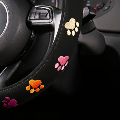 Cute Steering Wheel Covers Stitched Paws Claws,Universal fit Most Sedan SUV - color: paw