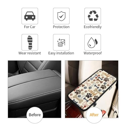 Dog Paw Prints Bones Auto Center Console Cover Universal Car Armrest Pad Waterproof Women Men Automotive Interior Accessories for Most Vehicle SUV - color: Dog Paw Prints Bones