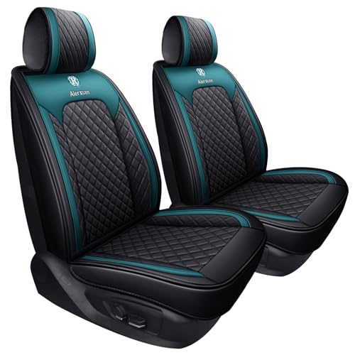 Aierxuan Front Seat Covers for Cars Leather Waterproof Cushions Universal Fit for Honda Accord Civic Toyota Corolla Highlander Ford Focus Fiesta Fusion Escape Nissan (2 PCS Front, Black-Green) - color: 2 PCS Front/Black-Green