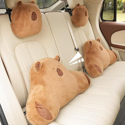 LYFJMUS 4 Pack Plush Capybara Car Headrest Pillow and Lumbar Support Pillow Kawaii Plushies Capybara Stuffed Headrest Cute Car Decor for Car Driving (Style B) - style: Style B