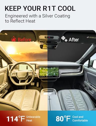 Proadsy Windshield Sunshade Custom for Rivian R1T 2022-2025 2026 Block Sun & UV Foldable 4-Layer Front Window Car Shade Protector Prime Accessories - size: Rivian R1T 2022-2026