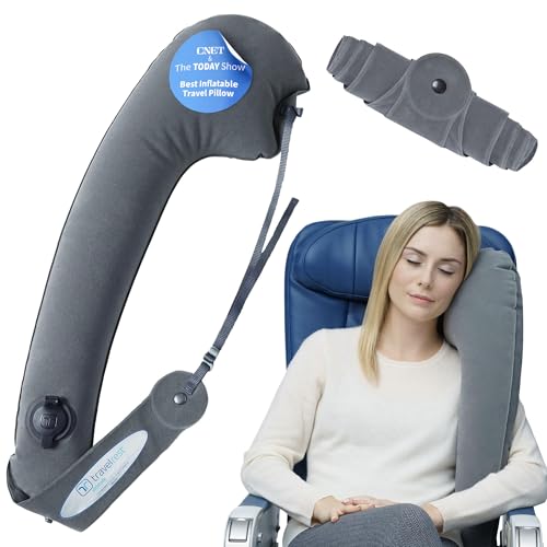 TRAVELREST Ultimate Inflatable Neck Support & Body Pillow - Airplane Pillow for Long Flight Comfort, Travel Essentials, Sleeping Accessories, Headrest Support Seat for Car (Grey) - color: Grey, size: Standard (No Cover)